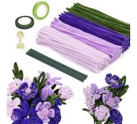 320 pezzi pulitore pipa fiori viola verde tulipano bouquet, pulitore per pipe fai da te, 30 cm, 4 colori, filo di ciniglia con filo di fiori, stami per fai da te