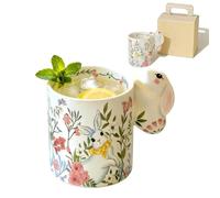 320ml Easter Bunny Cup, Ceramic Coffee Mug With Cute Bunny Handle, 320ml Easter Bunny Mug, Spring Flowers Tea Cup For Easters Spring Party Home Decor Gift (1Pcs)