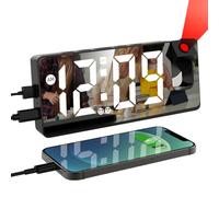 321Wasay Sveglia con proiezione a LED, sveglia con proiettore per camera da letto, proiezione per camera da letto, sveglia digitale da comodino con temperatura (nero con cavo USB)