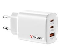 Verbatim Essentials GaN Charger 65 W, 2 porte USB-C PD 3.0, 1 porta USB-A QC 3.0, caricatore rapido per Apple MacBook, notebook, iPad, iPhone 15 - iPhone 17, Samsung, bianco