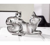 32393 Gatto Sdraiato Con Gattino Argento Lucido E Opaco 10,4 X 20,3 X 12,4cm