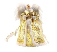 32cm Puntale Albero di Natale Angelo, Illuminato Angelo Puntale per Albero di Natale con Luci LED e Ali di Piume, Christmas Tree Topper in Tessuto Alimentato a Batteria per Decorazione Natalizia