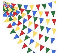 32Ft Super Mario Party Decorations Red Blue Yellow Green Carnival Circus Clown Triangle Flag Pennant Bunting Banner Fabric Garland Streamers for Kids Mario Birthday Baby Shower Outdoor Garden Decor