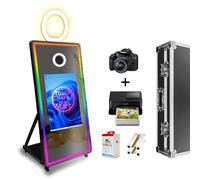 32in Touch Screen Magic Mirror Photo Booth con fotocamera e stampante, portatile fototessera a specchio da 65 pollici, con lampade RGB ad anelli, per feste di affitto di matrimoni (Black, Full Set)