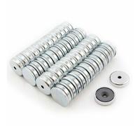 32mm Dia X 7mm X 5mm Countersunk Ferrite Y30bh Pot Magnet - 6kg Pull (x100)