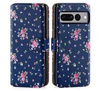 32nd Floral Series 3.0 - Custodia a portafoglio in pelle PU per Google Pixel 7 Pro, motivo floreale, con scomparti per carte di credito, colore rosa vintage indaco