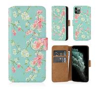 32nd Floreale Series 2.0 - Custodia a Portafoglio in Pelle PU per Apple iPhone 11 Pro Max (6.5"), Case Realizzato in Pelle Sintetica con Diversi Comparti e Chiusura Magnetica - Primavera Blu