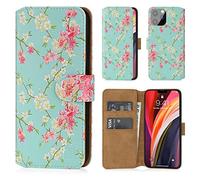 32nd Floreale Series 2.0 - Custodia a Portafoglio in Pelle PU per Apple iPhone 12 PRO Max (6.7"), Case Realizzato in Pelle Sintetica con Diversi Comparti e Chiusura Magnetica - Primavera Blu