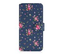 32nd Floreale Series 2.0 - Custodia a Portafoglio in Pelle PU per Motorola Moto E6 Play, Case Realizzato in Pelle Sintetica con Diversi Comparti e Chiusura Magnetica - Vintage Rosa Blu