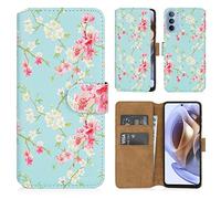 32nd Floreale Series 2.0 - Custodia a Portafoglio in Pelle PU per Motorola Moto G31 & Moto G41, Case Realizzato in Pelle Sintetica con Diversi Comparti e Chiusura Magnetica - Primavera Blu