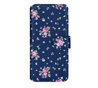 32nd Floreale Series 3.0 - Custodia a Portafoglio in Pelle PU per Apple iPhone 14 (6.1"), Case Realizzato in Pelle Sintetica con Diversi Comparti e Chiusura Magnetica - Vintage Rosa Blu