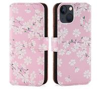 32nd Floreale Series 3.0 - Custodia a Portafoglio in Pelle PU per Apple iPhone 14 Plus (6.7"), Case Realizzato in Pelle Sintetica con Diversi Comparti e Chiusura Magnetica - Fiore di Ciliegio
