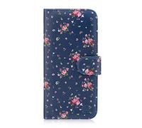 32nd Floreale Series - Custodia a Portafoglio in Pelle PU per Apple iPhone XR, Case Realizzato in Pelle Sintetica con Diversi Comparti e Chiusura Magnetica - Vintage Rosa Blu