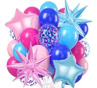 32PCS Rosa e Blu Palloncini Set, con Palloncini Colorati, Coriandoli, Stella, Stelle Esplosive, Nastro Rosa e Blu, per Bambini Festa a Tema Anime/Compleanni/Baby Shower Decorazioni