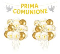 32pz Palloncini Prima Comunione,Palloncini Decorazioni Bianchi Oro,Prima Comunione Ghirlanda,Addobbi Decorazioni per Festa Comunione Cresima Battesimo Compleanno