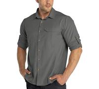 33,000ft Camicia da Escursionismo Uomo, a Maniche Lunghe, Leggera, ad Asciugatura Rapida, Protezione Solare, UPF 50, Camicia da Pesca, Outdoor, Safari, Viaggi, grigio., S