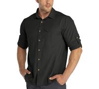 33,000ft Camicia da Uomo UPF50+ con Protezione UV a Maniche Lunghe, Camicia Traspirante con Collo a Bottoni, Camicia Sportiva da Tempo Libero, Camicia da Pesca per Uomini, Nero , S