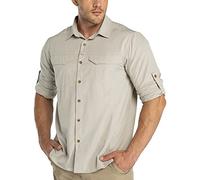 33,000ft Camicia da Uomo UPF50+ UV-Protezione a Maniche Lunghe Camicia Traspirante Camicia Button-Down Sportiva Camicia da Tempo Libero Camicia da Pesca per Uomini, cachi, S