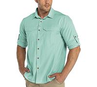 33,000ft Camicia funzionale da uomo, UPF50+, protezione UV, a maniche lunghe, traspirante, con bottoni, per attività all'aria aperta, per il tempo libero, per gli uomini, verde menta, S
