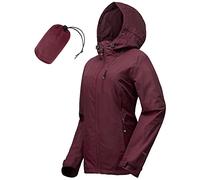 33.000ft Giacca impermeabile da donna, impermeabile, traspirante, per autunno, mezza stagione, giacca leggera con cappuccio, giacca a vento per escursioni, viaggi, rosso vivo, 44