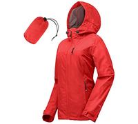 33.000ft Giacca impermeabile da donna, impermeabile, traspirante, per autunno, mezza stagione, giacca leggera con cappuccio, giacca a vento per escursioni, viaggi, rosso chiaro, 44