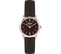 33 ELEMENT Orologio da polso analogico al quarzo con cinturino in pelle, vetro zaffiro, cassa in acciaio inox, 30 WR, Marrone scuro, oro rosa, Classico