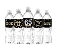 33 etichette per bottiglie d'acqua Happy 65th Birthday Cheers to 65 Years adesivi per 65° compleanno anniversario decorazioni etichette segno nero