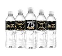 33 etichette per bottiglie d'acqua Happy 75th Birthday Cheers to 75 Years adesivi per 75° compleanno anniversario decorazioni etichette segno nero