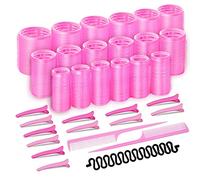 33 Pezzi Bigodini Grandi per Capelli Lunghi Bigodino Rosa per Hair Rollers Lunghi Corti Onde da 44 mm, 36 mm, 25 mm con 12 Staffe 2 Pettini e Strumento per Intrecciare i Capelli
