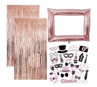 33 Pezzi Photo Booth Accessori Fotografici per Feste Con 30 Oggetti 2 Tende Glitterate E Una Cornice Gonfiabile per Foto Ideale per Decorazioni Di Compleanno Festa Della Mamma E Feste