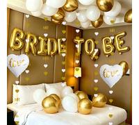 33 pezzi Set di palloncini dorati "SPOSA IN DIVENIRE", include lettere dorate "SPOSA IN DIVENIRE", palloncini a forma di cuore, palloncini in lattice dorati e bianchi, pendenti a forma di cuore e "MRS