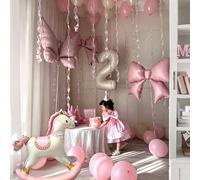 33 pezzi Set di palloncini per compleanno della principessa rosa - Palloncini in foil a forma di cavallo a dondolo e fiocco, adatti per la decorazione della festa di compleanno delle ragazze, applicab