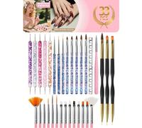 33 pezzi Set di pennelli per arte di unghie, strumenti per arte di unghie, pennelli a puntino, pennello per polvere, pennelli per linee lunghe, penna per disegno per smalto gel, set di pennelli per un