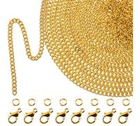 33 Piedi Oro Collana con Catena a Maglia Placcata con 30 Pezzi Anelli di Salto e 20 Pezzi Chiusure di Aragosta per Uomini e Donne Catena di Gioielli Fai Da Te (1.5 mm)