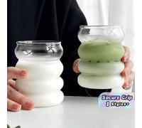 330ml Bicchiere in vetro borosilicato con motivo a bruco, ideale per caffè freddo, succhi, latte e tè - perfetto per l'uso domestico, feste, caffè e regali (senza cannuccia inclusa) Colore unicovetro