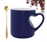 330ml Heart-Shaped Color Changing Magic Ceramic Mug, Heat Sensitive Magic Color Changing Coffee Mug with Red Heart Design, Valentine Themed Shaped Handle Ceramic Coffee Cup Gift for Couples (Blue)