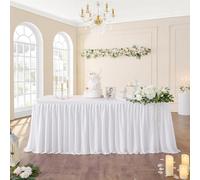 335 cm White Polyester Table Skirts for Rettangle Tables, Wrinkle Free Ruffle Pleats Cloth Tutu Table Skirt 11ft for Banquet Wedding Birthday Baby Shower Trade Meeting Cake Dessert Tables(No Top