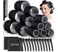33pz Bigodini per Styling Capelli, GeeRic 18 Bigodini Autoadesivi+12 Fermagli per Capelli+2 Magic Bangs+Pettine DIY Rullo di Bigodino per Capelle Lunghi/Corti/Parrucchiere(Diametro:4.4/3.6/2.5CM)
