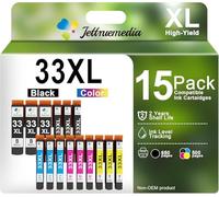 33XL Cartucce d'inchiostro Sostituzione Compatibili per Epson 33 XL per Expression Premium XP-530 XP-540 XP-830 XP-7100 XP-900 XP-640 XP-630 XP-635 (15-Pack, Nero PBK Ciano Magenta Giallo)