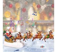 34 cm luci LED a batteria - slitta di Babbo Natale e renna volante - scenario LED Babbo Natale in slitta con renne, funzionamento a batteria, interno