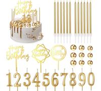 34 decorazioni per torte di compleanno, candele di compleanno, decorazioni fai da te, per uomini, donne, anniversario di matrimonio (oro)