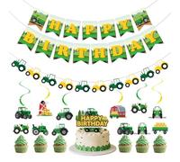 34 Pcs Decorazione per trattore di compleanno per bambini, Striscioni Happy Birthday a forma di treno e trattore, decorazione da appendere, fattoria, feste a tema, accessori per bambini