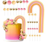 34 pezzi decorazioni per torte arcobaleno fai da te sfere decorazioni per torte naturali boho mini sfere di schiuma cake toppers per baby shower compleanni bambini matrimonio anniversario festa