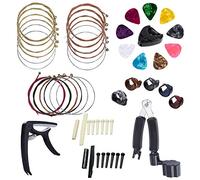 34 Pezzi Serie Di Accessori Per Chitarra Compresi I Plettri di Chitarra, Cha?Ne 3 in 1 Caricatore, Perni Ponte, 6 Corde Ponte D'Ossa Sella e Dado, Mediatori