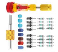 34 pz. Set valvola AC per r12 R134a con utensile 34 pz. (bassa pressione) | 34 pezzi set completo, compatibile con R12/R134a, include strumento a doppia testa, montaggio rapido