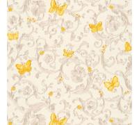 Carta da parati Versace Carta Da Parati Damasco Carta da parati tessuto non tessuto 10.05 m x 0.70 m Giallo Oro Crema Made in Germany 343253 34325-3