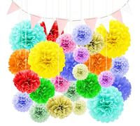 34PCS Addobbi Compleanno TREABEAR, Decorazioni Compleanno Fiori Di Carta, Addobbi Carnevale Gagliardetto, Pon Pon Colorati Carta Velina, Decorazioni Tavolo Compleanno Fiori Di Carta Per Decorazioni