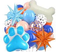 34PCS Blu e Arancione Palloncini Set, con Palloncini Colorati, Coriandoli, Stelle Esplosive, a Forma di Osso e Zampa, Nastro Blu, per Bambini Festa a Tema Anime/Compleanni/Baby Shower