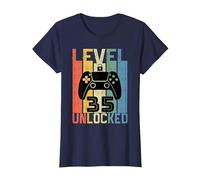 35 Anni Compleanno Regalo Videogiochi Level 35 Unlocked Maglietta, Donna, Navy, L