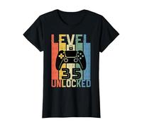 35 Anni Compleanno Regalo Videogiochi Level 35 Unlocked Maglietta, Donna, Nero, L